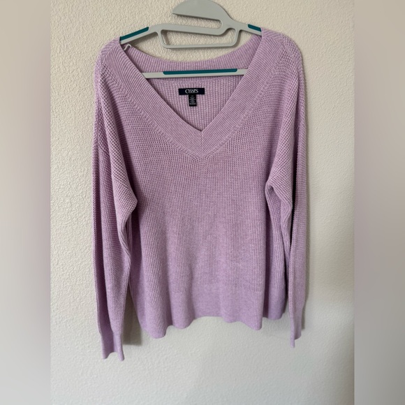 CHAPS Women’s Size Large Sweater Pink V-Neck Knit Cotton Blend Soft Lightweight - Picture 1 of 5